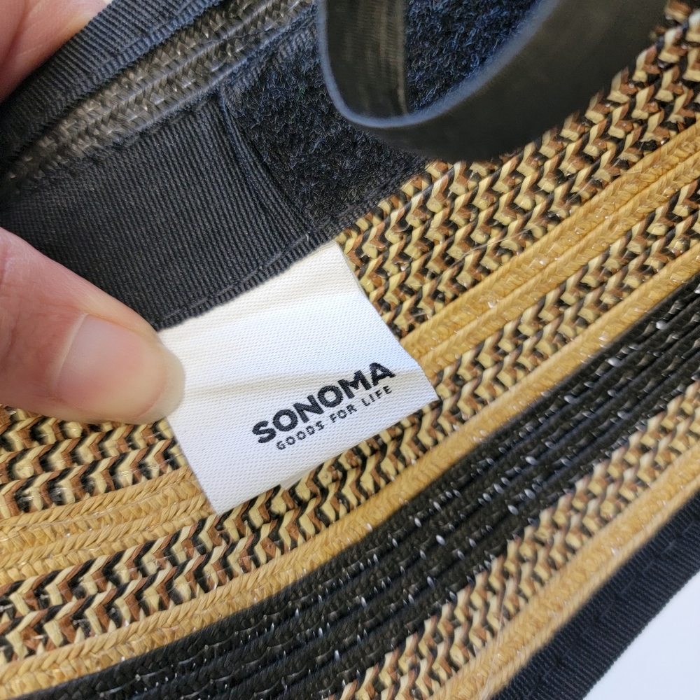 Sonoma Goods for Life Black Striped Roll Up Sun Hat Visor Woven Travel Gardening - Picture 5 of 6